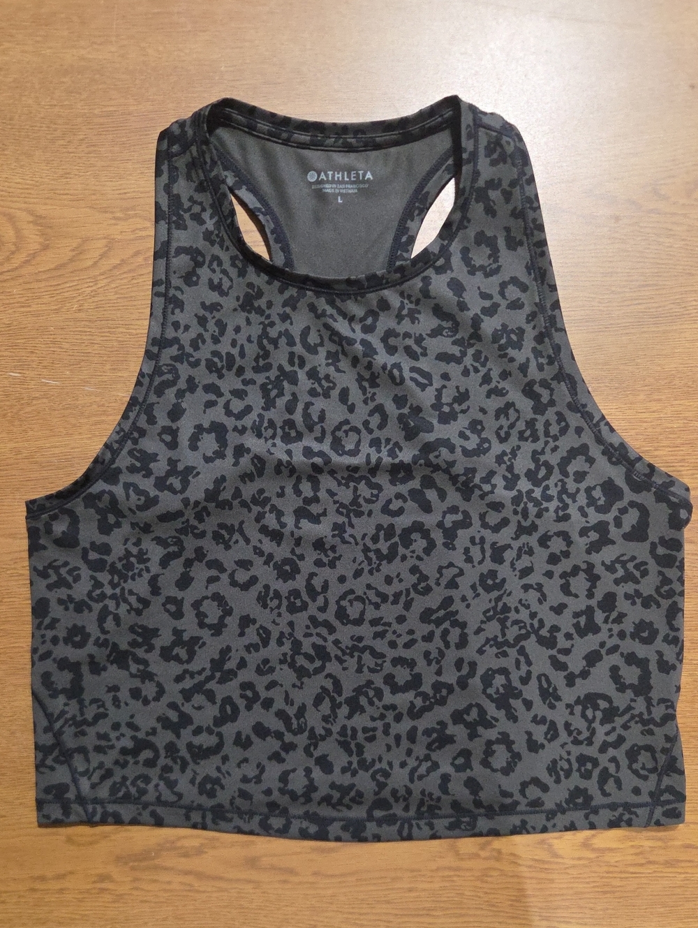 Athleta Charcoal and Black Leopard Cropped Racerback Tank